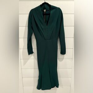NWT Rhea Costa emerald green crepe midi dress